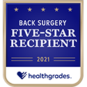 Award logo for Five-Star Recipient for Back Surgery 14 Years in a Row, 2008-2021