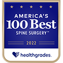 Award logo for One of Americas 100 Best Hospitals for Spine Surgery for 11 years in a Row, 2012-2022