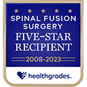 Award logo for Five Star Recipient for Spinal Fusion Surgery 16 Years in a Row, 2008-2023